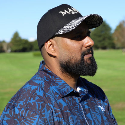 The Manu Golf Heritage Black Golf Hat. Golf hat designed by Polynesian Culture. 