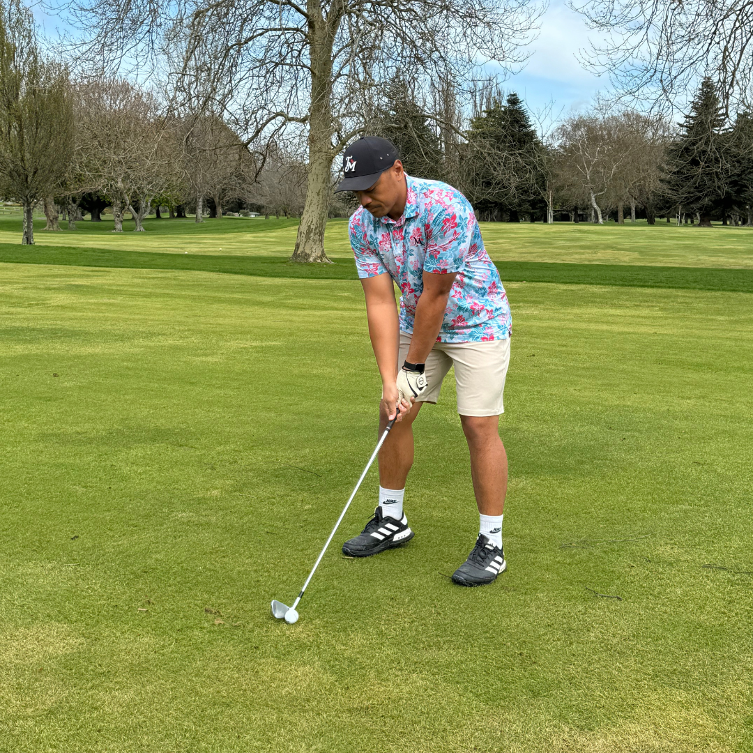 Model wearing the Crème Manu Shorts, perfect for comfort and style during a round of golf. Proudly designed in New Zealand.